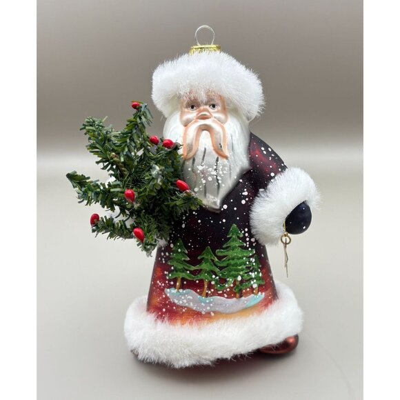 Vintage Glass Santa Claus Christmas Tree Ornament Hand Painted Forest Scene - Picture 8 of 8